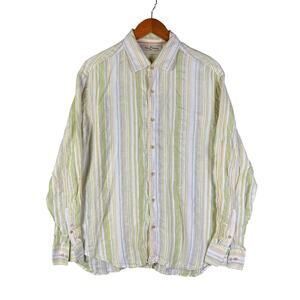 Tommy Bahamas Multi Striped‎ Pattern Button Up Linen Blend Vacation Shirt Large